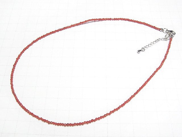 [Video]High Quality! Red Coral (Dyed) Faceted Round 2mm Necklace