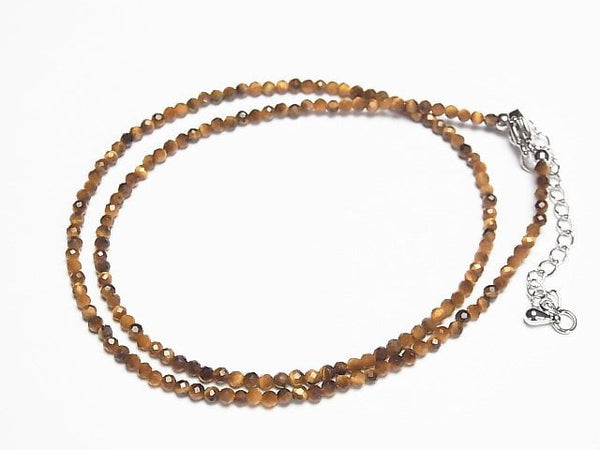 [Video]High Quality! Yellow Tiger's Eye AA++ Faceted Round 2.5mm Necklace