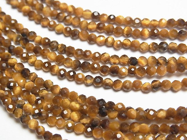 [Video]High Quality! Yellow Tiger's Eye AA++ Faceted Round 2.5mm Necklace