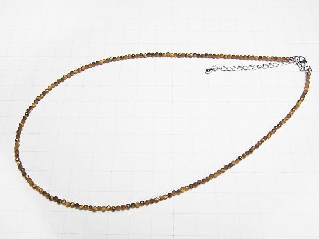 [Video]High Quality! Yellow Tiger's Eye AA++ Faceted Round 2.5mm Necklace