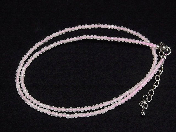 [Video]High Quality! Rose Quartz AA++ Faceted Round 2mm Necklace