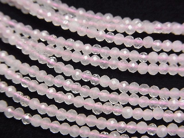 [Video]High Quality! Rose Quartz AA++ Faceted Round 2mm Necklace