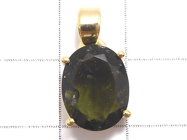 [Video][One of a kind] Moldavite AAA Faceted Pendant 18KGP NO.97