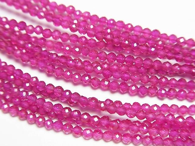 [Video] High Quality! Synthetic Ruby AAA Faceted Round 2mm Necklace