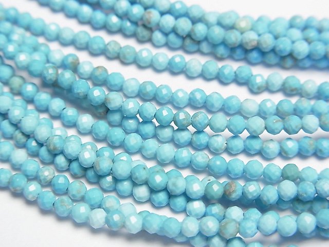 [Video] High Quality! Magnesite Turquoise Faceted Round 2mm Necklace