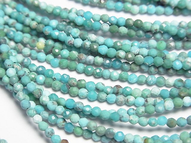 [Video]High Quality! Turquoise AA+ Faceted Round 2mm Necklace