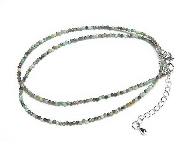 [Video]High Quality! African Turquoise Faceted Round 2mm Necklace