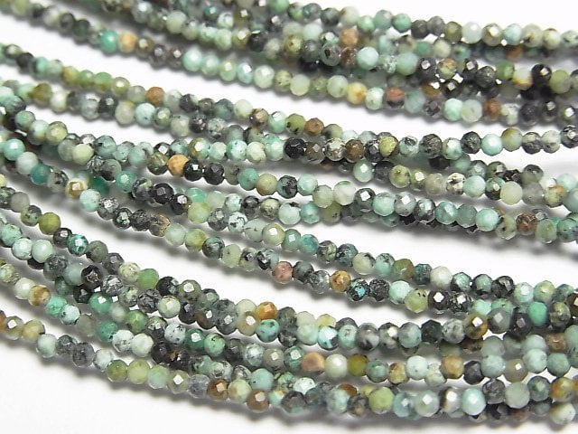 [Video]High Quality! African Turquoise Faceted Round 2mm Necklace