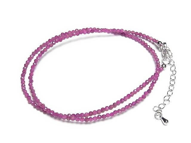 [Video] High Quality! Ruby AA+ Faceted Round 2mm Necklace
