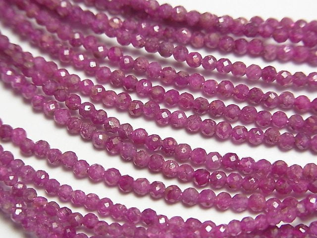 [Video]High Quality! Ruby AA+ Faceted Round 2mm Necklace