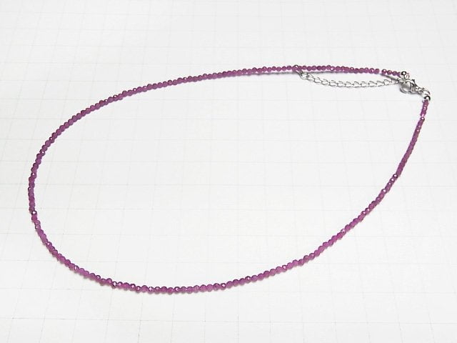 [Video]High Quality! Ruby AA+ Faceted Round 2mm Necklace