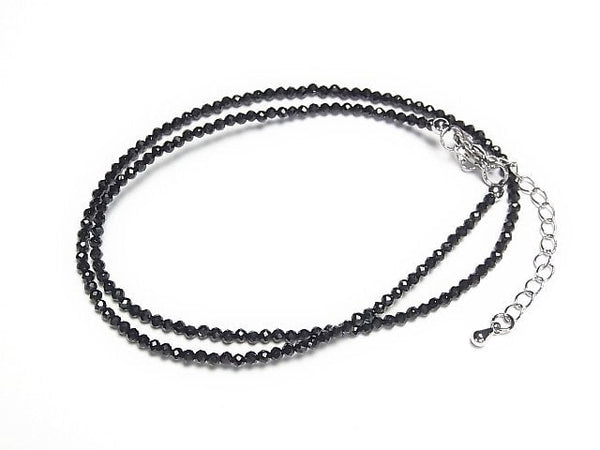 [Video]High Quality! Black Tourmaline AAA Faceted Round 2mm Necklace