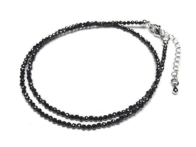 [Video] High Quality! Black Tourmaline AAA Faceted Round 2mm Necklace