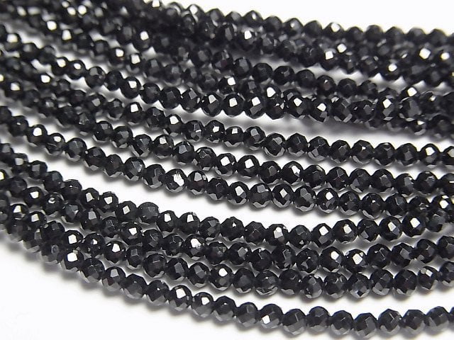 [Video]High Quality! Black Tourmaline AAA Faceted Round 2mm Necklace