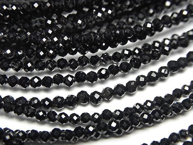 [Video] High Quality! Black Tourmaline AAA Faceted Round 2mm Necklace