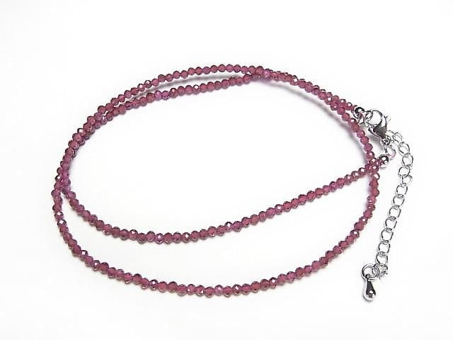 [Video] High Quality! Mozambique Garnet AAA-Faceted Round 2mm Necklace