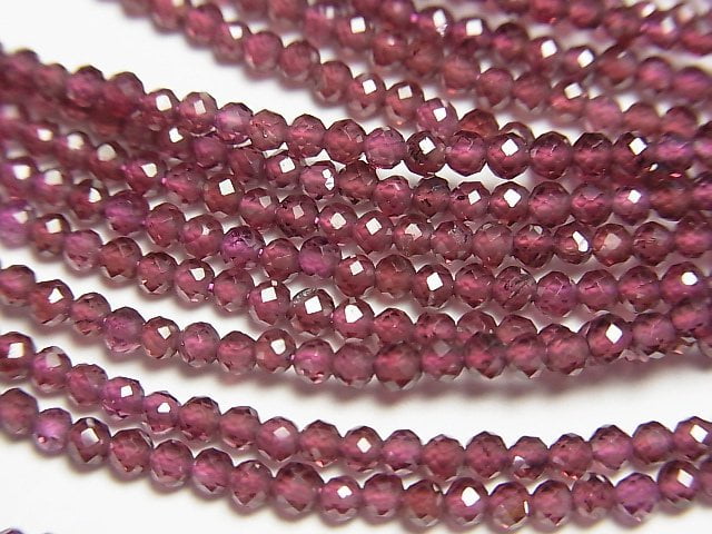 [Video]High Quality! Mozambique Garnet AAA- Faceted Round 2mm Necklace