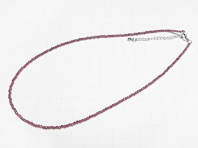 [Video] High Quality! Mozambique Garnet AAA-Faceted Round 2mm Necklace