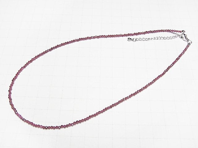 [Video]High Quality! Mozambique Garnet AAA- Faceted Round 2mm Necklace