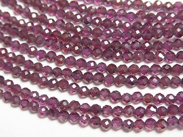 [Video]High Quality! Indian Garnet AAA- Faceted Round 2.5mm Necklace