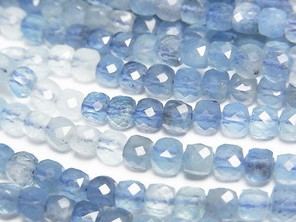 [Video] High Quality! Aquamarine AA++ Cube Shape 4x4x4mm half or 1strand beads (aprx.15inch/36cm)