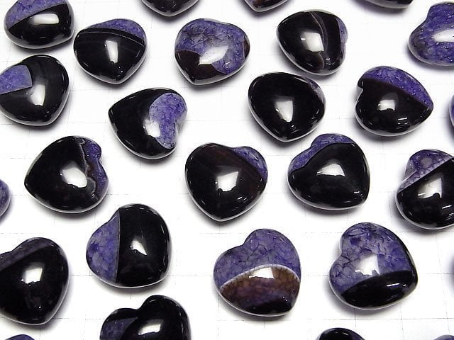 [Video] Black Agate x Purple Color Quartz Undrilled Heart 19x20mm 2pcs