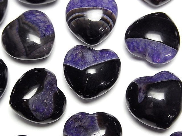 [Video] Black Agate x Purple Color Quartz Half Drilled Hole Heart 19x20mm 2pcs