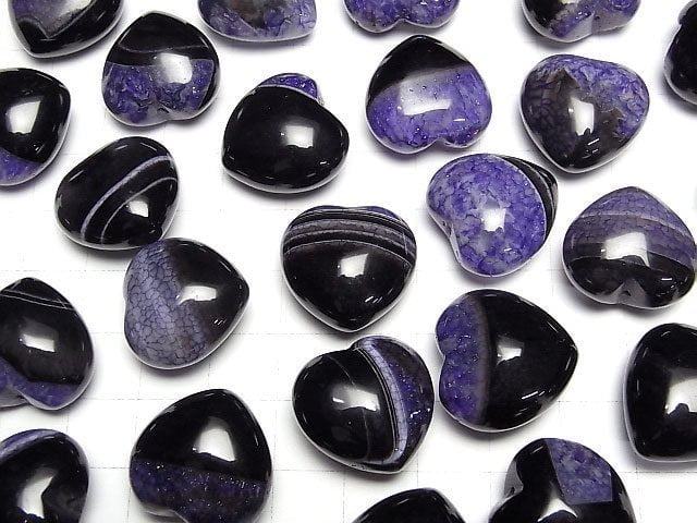 [Video] Black Agate x Purple Color Quartz Half Drilled Hole Heart 19x20mm 2pcs