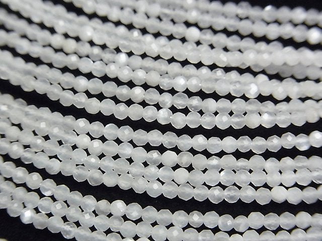 [Video]High Quality! White Moonstone AA++ Faceted Round 2mm Necklace