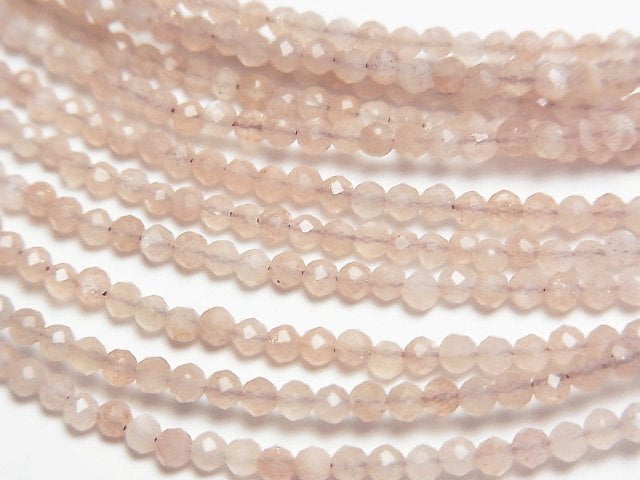 [Video]High Quality! Peach Moonstone AA++ Faceted Round 2mm Necklace