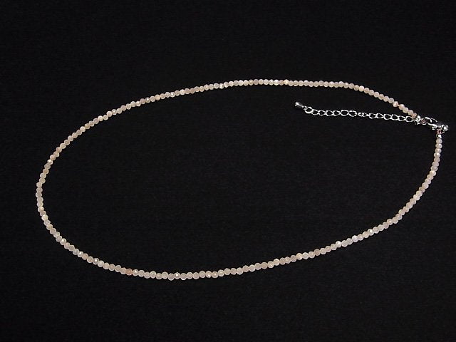 [Video]High Quality! Peach Moonstone AA++ Faceted Round 2mm Necklace