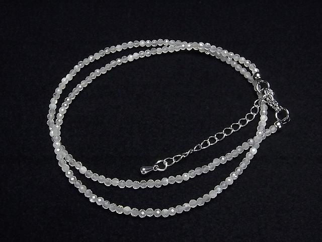 [Video] High Quality! Gray Moonstone AA++ Faceted Round 2mm Necklace