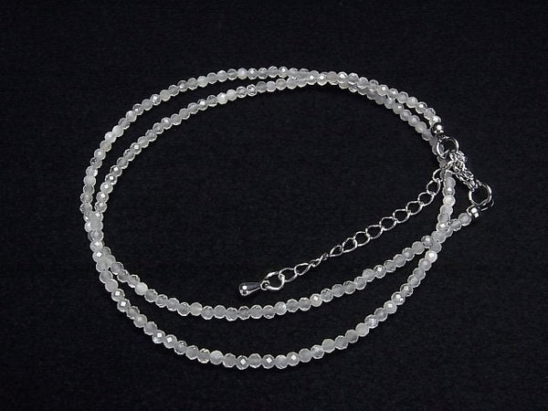 [Video]High Quality! Gray Moonstone AA++ Faceted Round 2mm Necklace