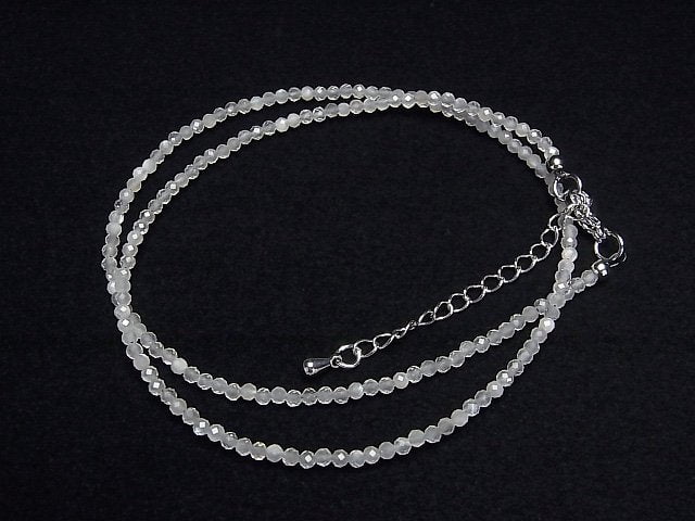 [Video]High Quality! Gray Moonstone AA++ Faceted Round 2mm Necklace