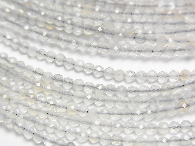 [Video]High Quality! Gray Moonstone AA++ Faceted Round 2mm Necklace