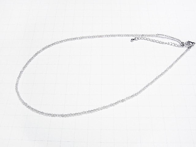 [Video]High Quality! Gray Moonstone AA++ Faceted Round 2mm Necklace