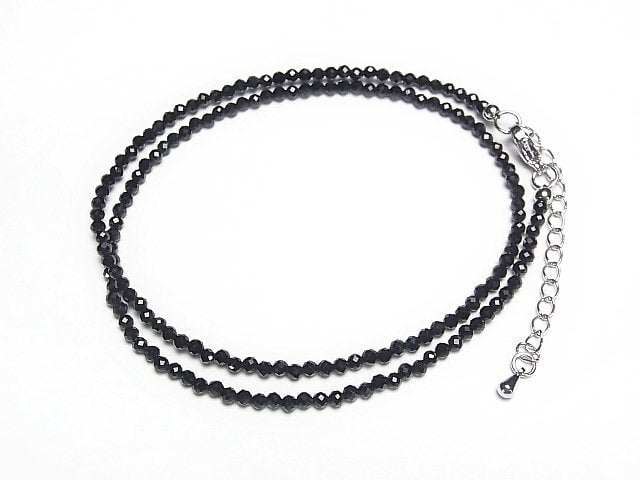 [Video]High Quality! Black Spinel AAA Faceted Round 2.3mm Necklace