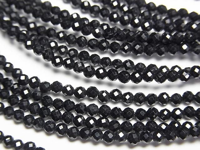 [Video] High Quality! Black Spinel AAA Faceted Round 2mm Necklace