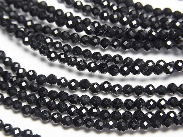 [Video]High Quality! Black Spinel AAA Faceted Round 2.3mm Necklace