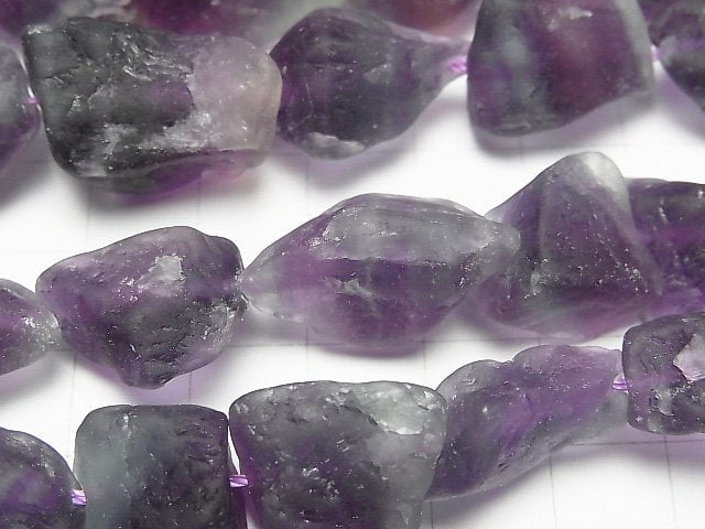 [Video] Purple x Green Fluorite Rough Rock Nugget [M size] Dark color 1 strand beads (aprx.15inch/37cm)