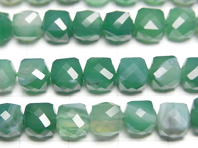 [Video]High Quality! Green Stripe Agate Cube Shape 7x7x7mm 1strand beads (aprx.14inch/34cm)