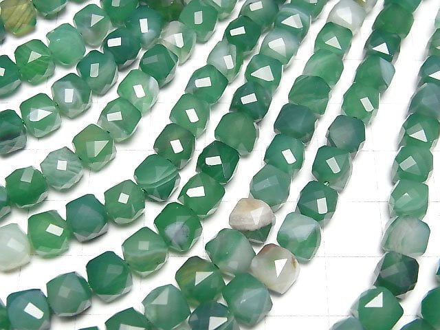 [Video]High Quality! Green Stripe Agate Cube Shape 7x7x7mm 1strand beads (aprx.14inch/34cm)