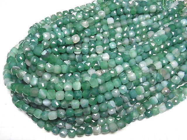 [Video]High Quality! Green Stripe Agate Cube Shape 7x7x7mm 1strand beads (aprx.14inch/34cm)