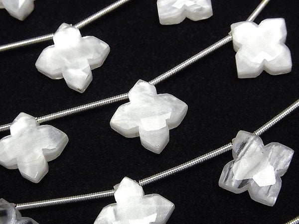 [Video] White Shell x Crystal Flower (Faceted) 15x15mm 1strand (4pcs)