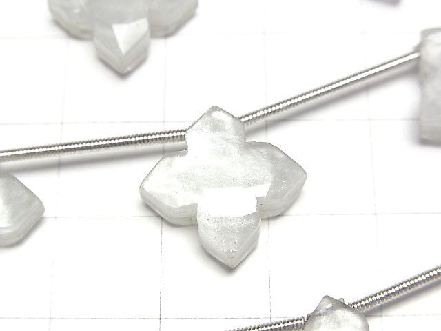 [Video] White Shell x Crystal Flower (Faceted) 15x15mm 1strand (4pcs)