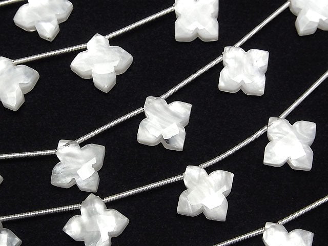 [Video] White Shell x Crystal Flower (Faceted) 15x15mm 1strand (4pcs)