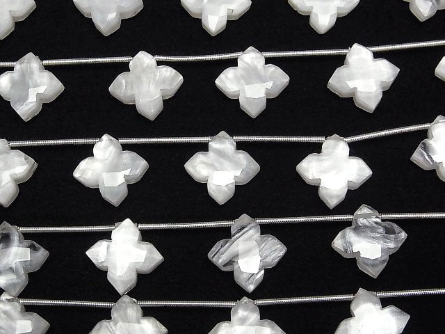 [Video] White Shell x Crystal Flower (Faceted) 15x15mm 1strand (4pcs)