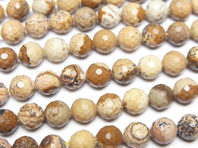 [Video]High Quality! Picture Jasper 128Faceted Round 6mm 1strand beads (aprx.15inch/37cm)