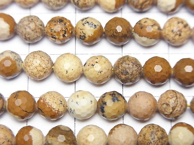 [Video]High Quality! Picture Jasper 128Faceted Round 6mm 1strand beads (aprx.15inch/37cm)