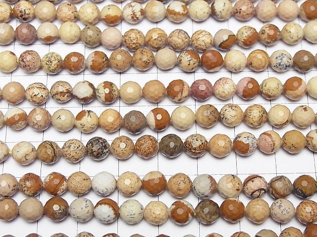 [Video]High Quality! Picture Jasper 128Faceted Round 6mm 1strand beads (aprx.15inch/37cm)